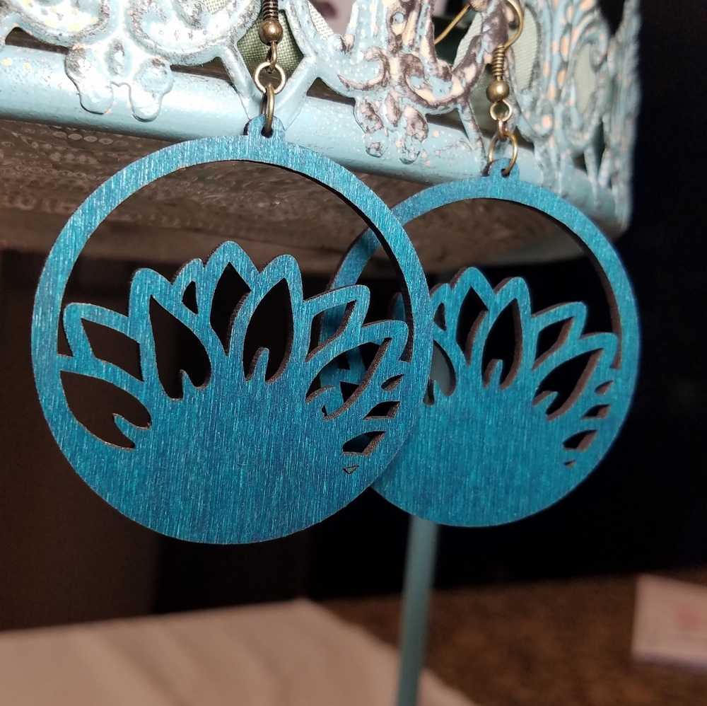 Blue Lotus Flower Dangle Earrings
